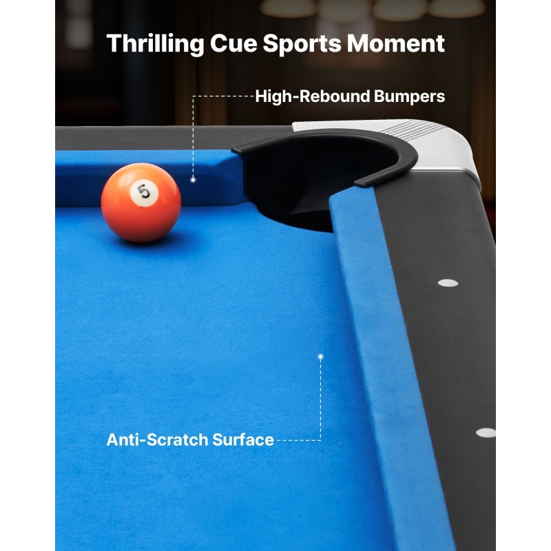 Biljardipöytä 244 cm MDF runko sininen verka säädettävät jalat aloitussetti mukana kotikäyttöön