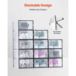 Kengänlaatikot läpinäkyvästä PP/PS-muovista pinottavat 12 kpl mustalla kehällä