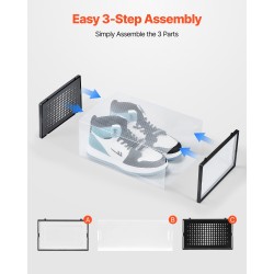 Kengänlaatikot läpinäkyvästä PP/PS-muovista pinottavat 12 kpl mustalla kehällä