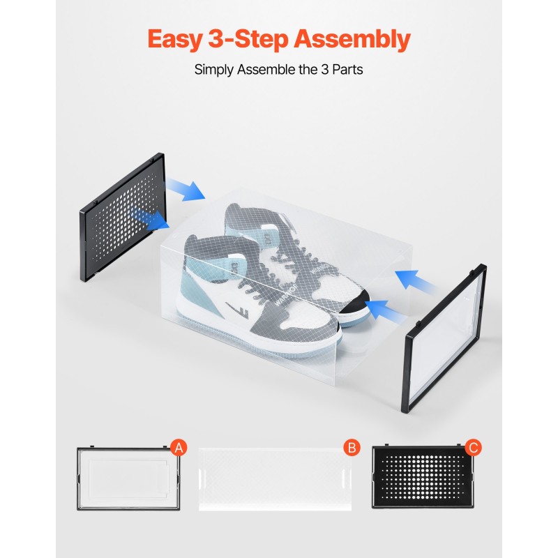 Kengänlaatikot läpinäkyvästä PP/PS-muovista pinottavat 12 kpl mustalla kehällä