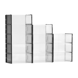 Kengänlaatikot läpinäkyvästä PP/PS-muovista pinottavat 12 kpl mustalla kehällä