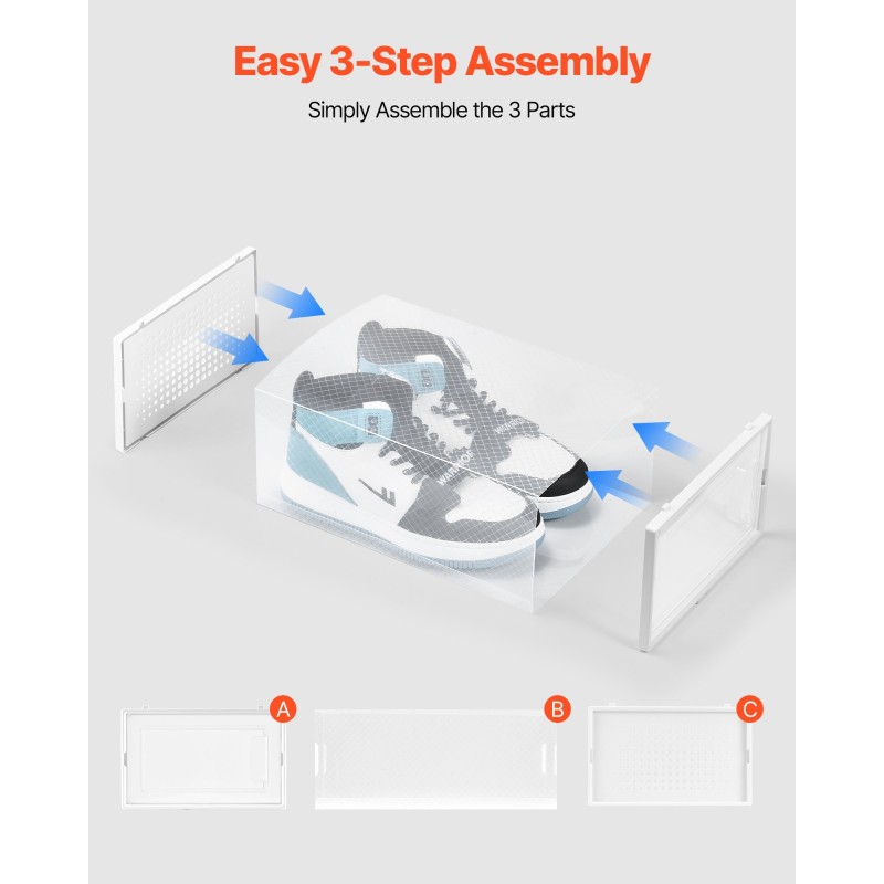 Pinottavat läpinäkyvät kenkälaatikot muovia US-koko 11 asti 12 kpl valkoinen kehys