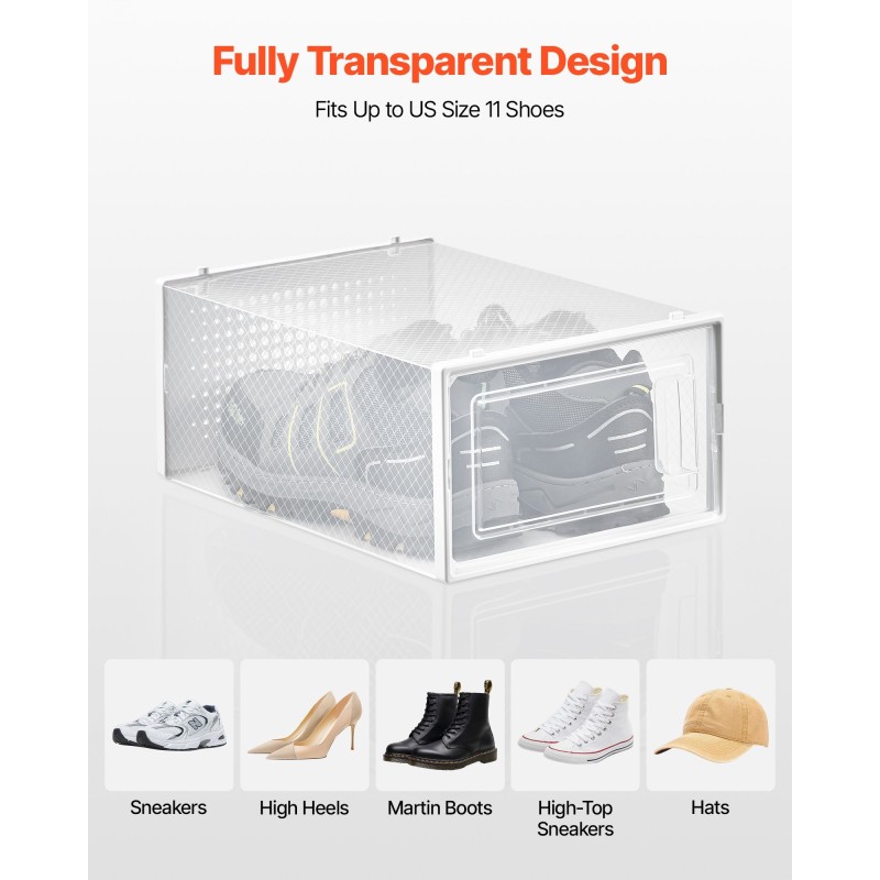 Pinottavat läpinäkyvät kenkälaatikot muovia US-koko 11 asti 12 kpl valkoinen kehys