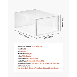 Pinottavat läpinäkyvät kenkälaatikot muovia US-koko 11 asti 12 kpl valkoinen kehys