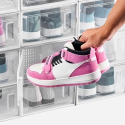 Pinottavat läpinäkyvät kenkälaatikot muovia US-koko 11 asti 12 kpl valkoinen kehys