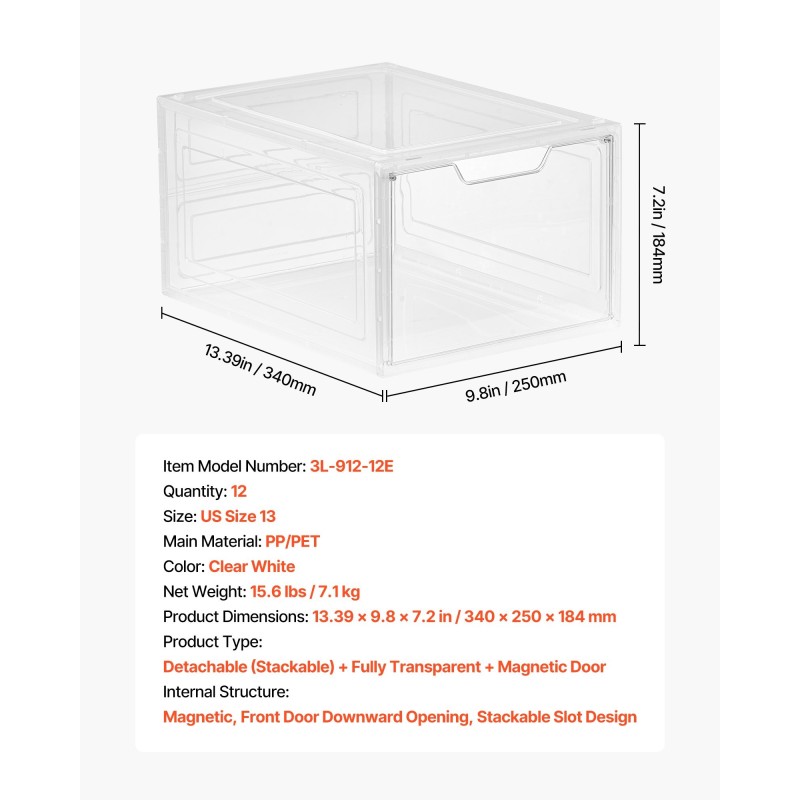 Kengänlaatikot läpinäkyvät muoviset pinottavat 12 kpl magneettiovella