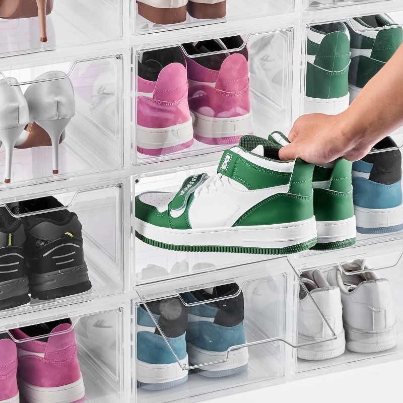 Kengänlaatikot läpinäkyvät muoviset pinottavat 12 kpl magneettiovella