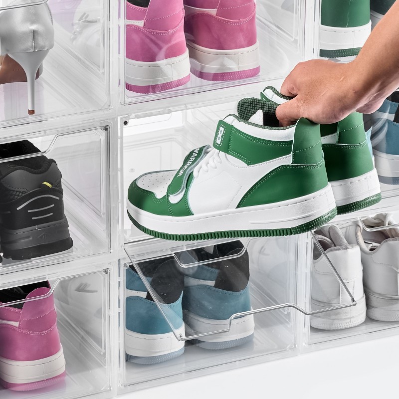 Kenkälaatikot PP/PET-muoviset läpinäkyvät pinottavat yhdeksän kappaletta magneettisella ovella