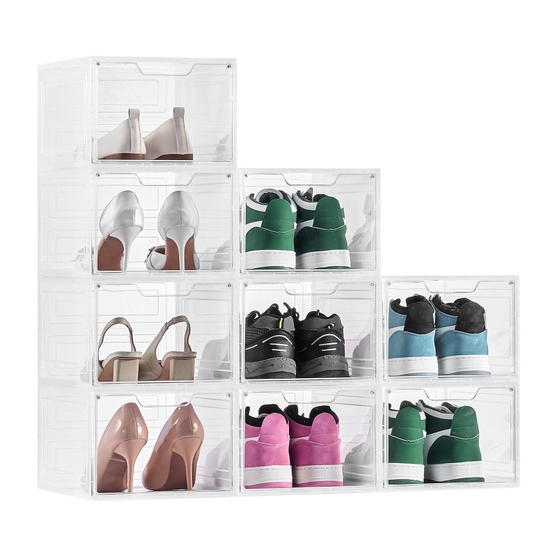 Kenkälaatikot PP/PET-muoviset läpinäkyvät pinottavat yhdeksän kappaletta magneettisella ovella