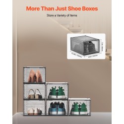 Muoviset pinottavat kengänlaatikot 6 kappaleen paketti läpikuultavat magneettisilla ovilla sopii kokoon 13