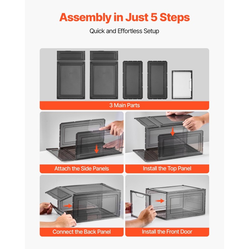 Muoviset pinottavat kengänlaatikot 6 kappaleen paketti läpikuultavat magneettisilla ovilla sopii kokoon 13