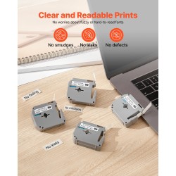 Tarranauha 12 mm polyesteri 4 kpl 8 m valkoinen pohja musta teksti