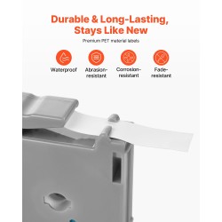 Tarranauha 12 mm polyesteri 4 kpl 8 m valkoinen pohja musta teksti