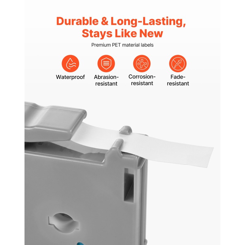 Tarranauha 12 mm polyesteri 4 kpl 8 m valkoinen pohja musta teksti