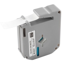 Tarranauha 12 mm polyesteri 4 kpl 8 m valkoinen pohja musta teksti