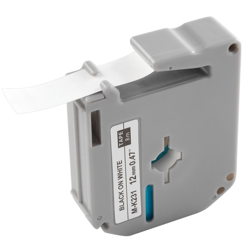 Tarranauha 12 mm polyesteri 4 kpl 8 m valkoinen pohja musta teksti