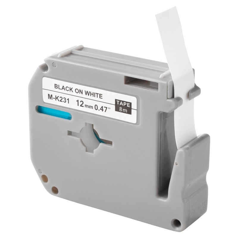 Tarranauha 12 mm polyesteri 4 kpl 8 m valkoinen pohja musta teksti