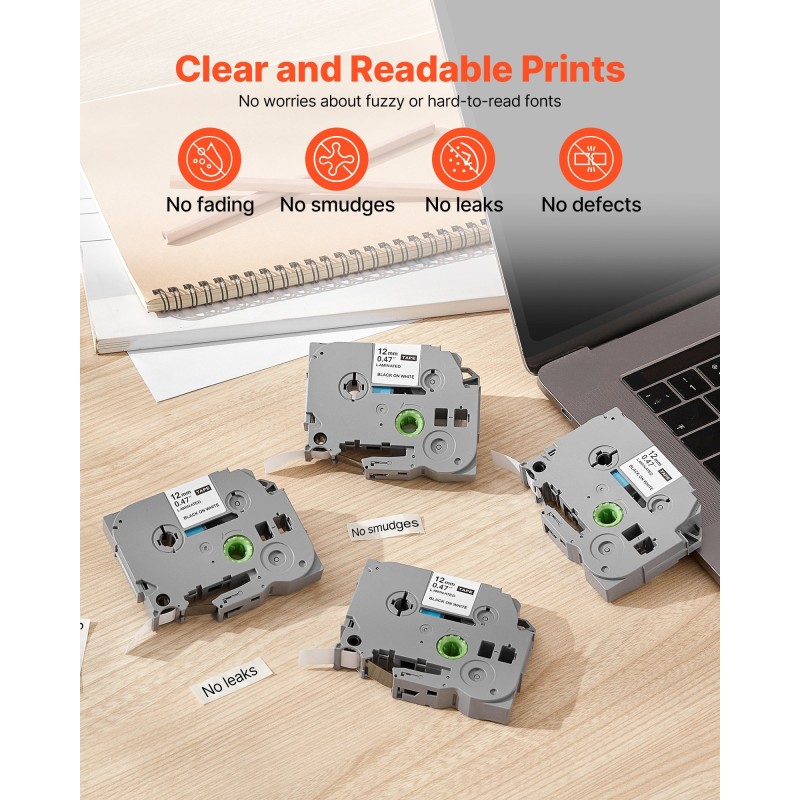 Tarranauha muovietiketti 12 mm 4 kpl valkoinen musta teksti