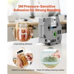 Tarranauha muovietiketti 12 mm 4 kpl valkoinen musta teksti