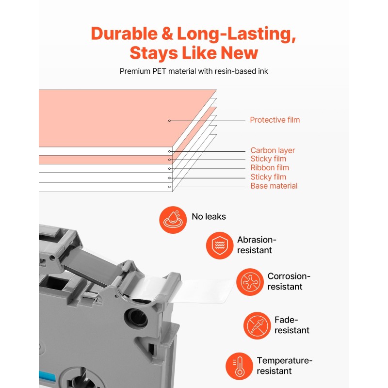 Tarranauha muovietiketti 12 mm 4 kpl valkoinen musta teksti