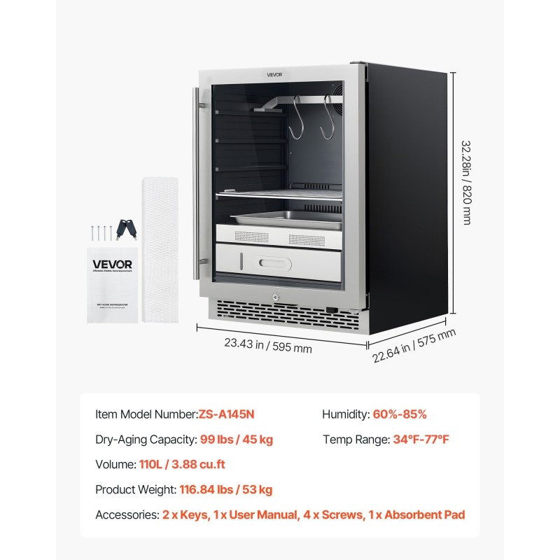 Kuiva-ikäännytyskaappi lihalle 45 kg kapasiteetti 304 ruostumaton teräs lämpö ja kosteusohjaus