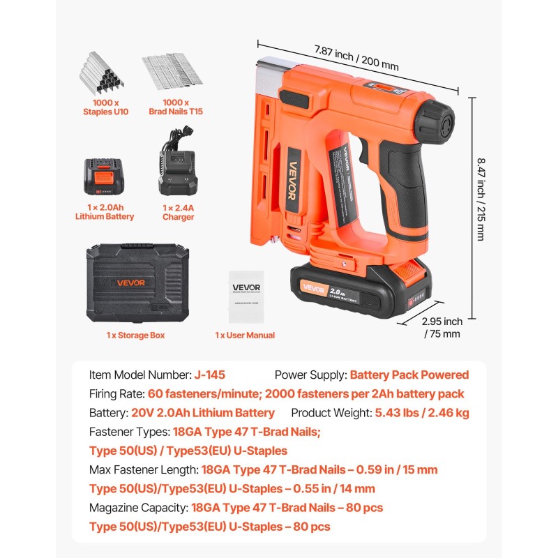 Johdoton viimeistelynaulain ja niittipyssy 18GA kiinnikkeille 20V 2.0Ah akulla puutöihin