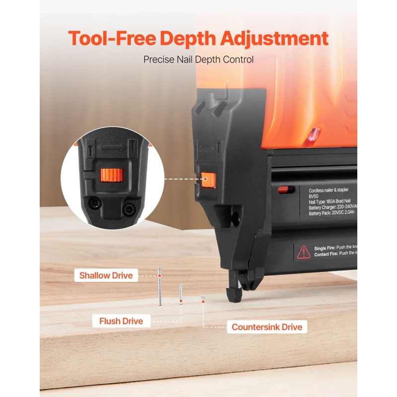 Akkukäyttöinen 18 GA viimeistelynaulain 20V 2.0Ah akulla 15–55 mm nauloille