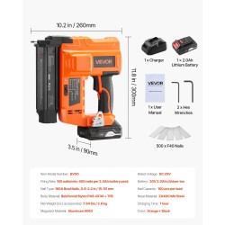 Akkukäyttöinen 18 GA viimeistelynaulain 20V 2.0Ah akulla 15–55 mm nauloille