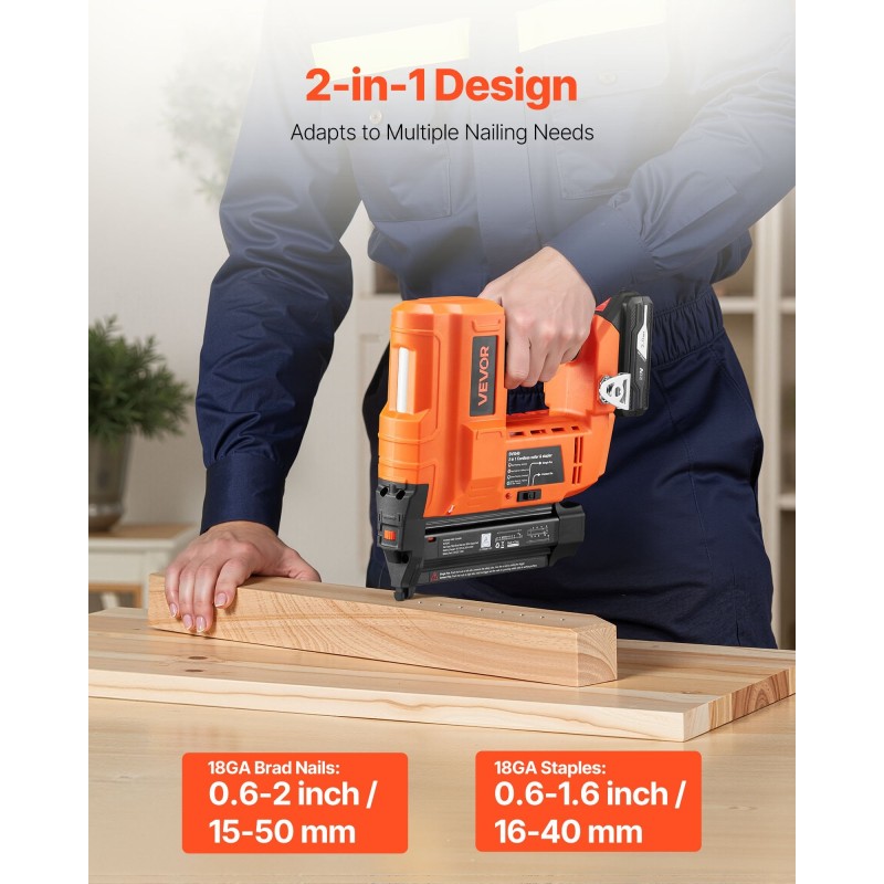 Akkukäyttöinen 18GA naula ja niittipyssy 20V 2 akkua 2.0Ah 15–55 mm