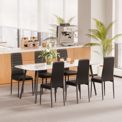 Ruokapöydän tuolisetti 6 kpl metallirunko musta PVC-nahkaverhoilu pehmustetut