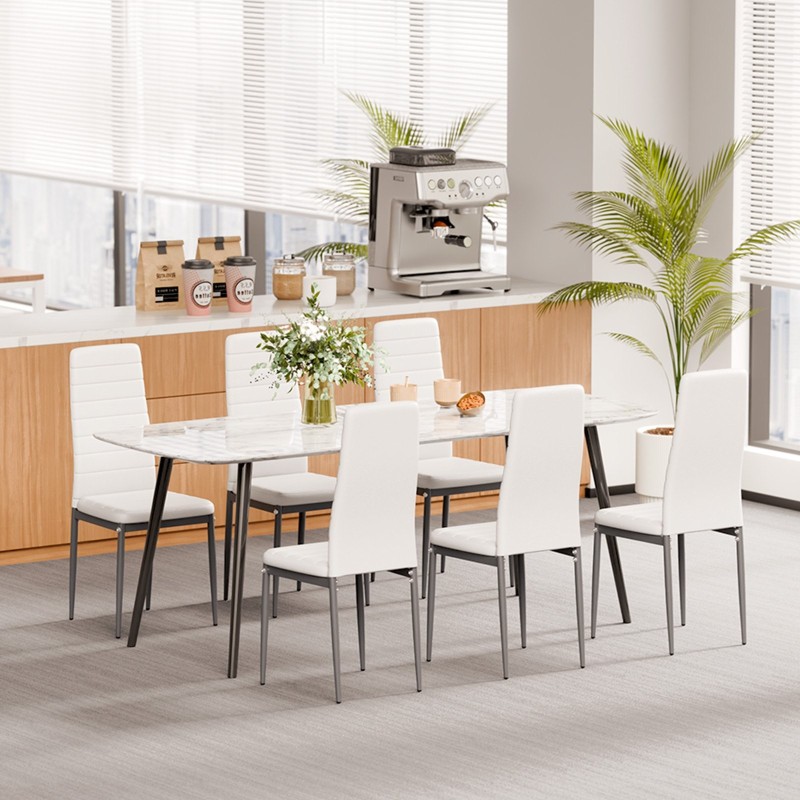 Ruokailutuolit pehmustetut 6 kpl valkoinen PVC-nahka metallirunko tilaa säästävä malli