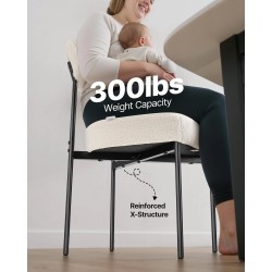 Ruokapöydän tuolisetti 2 kpl valkoiset pehmustetut teddy-bouclé mustat metallijalat