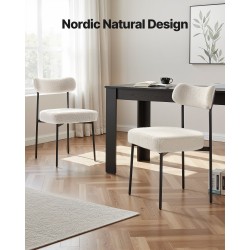 Ruokapöydän tuolisetti 2 kpl valkoiset pehmustetut teddy-bouclé mustat metallijalat