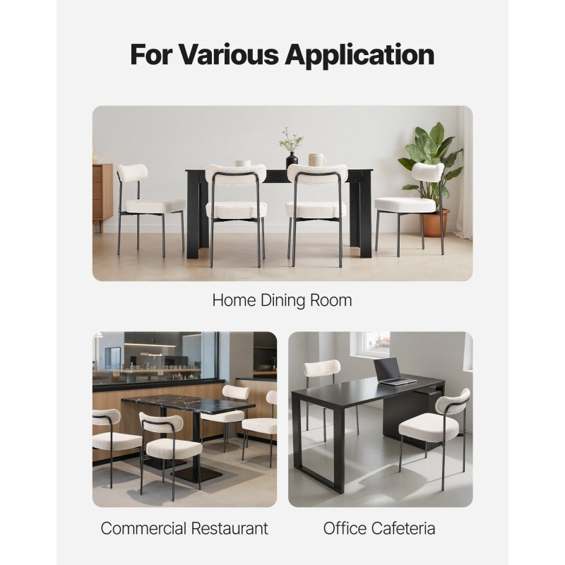 Ruokapöydän tuolisetti 2 kpl valkoiset pehmustetut teddy-bouclé mustat metallijalat