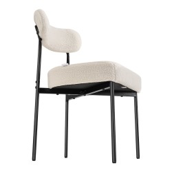 Ruokapöydän tuolisetti neljän tuolin valkoinen teddykangas mustat metallijalat