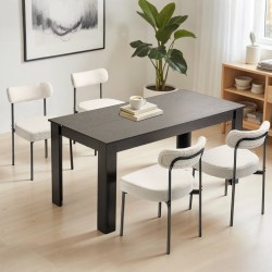 Ruokapöydän tuolisetti neljän tuolin valkoinen teddykangas mustat metallijalat