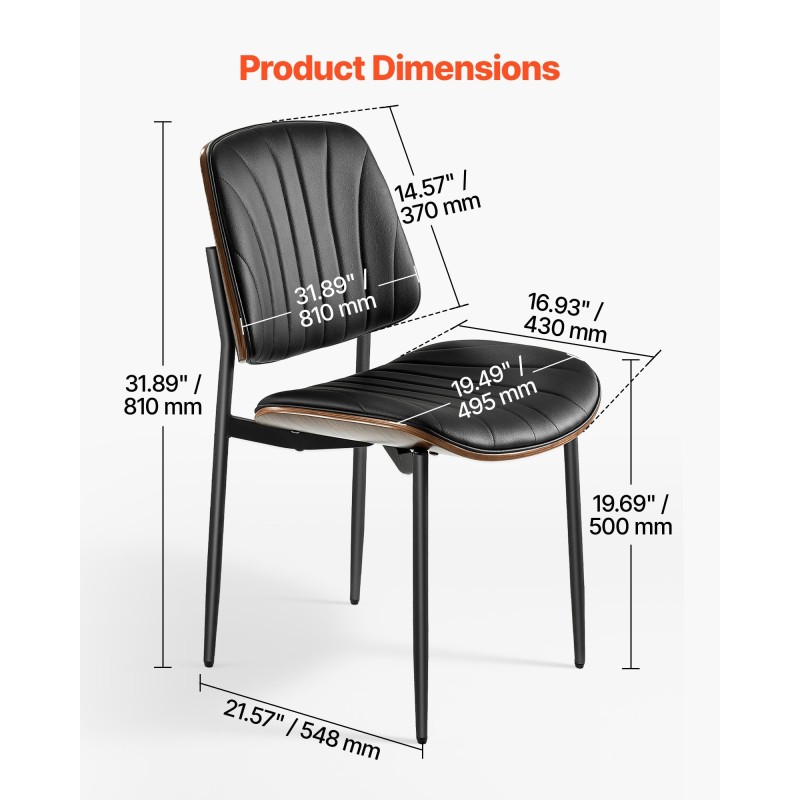 Ruokapöydän tuolipari musta metallirunkoinen PU-nahkaverhoilu pehmustettu istuin tilaa säästävä