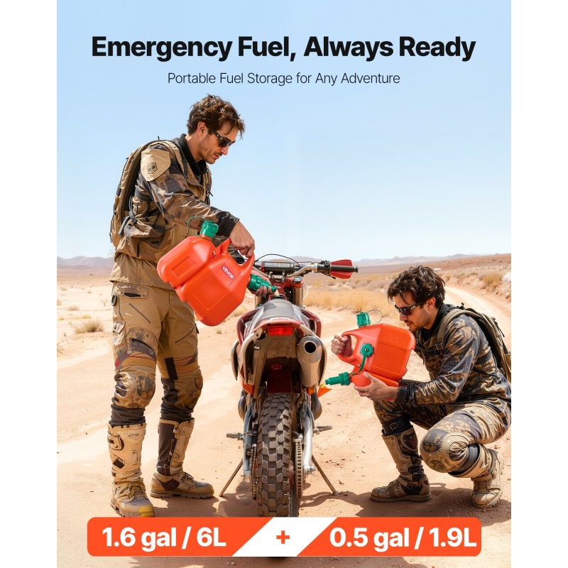 Litteä polttoainesäiliö HDPE 6 l ja 1,9 l vuototiivis 21 mm letkulla