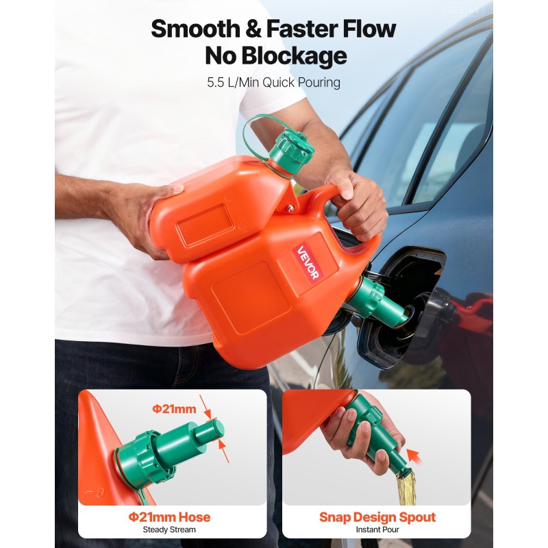 Litteä polttoainesäiliö HDPE 6 l ja 1,9 l vuototiivis 21 mm letkulla