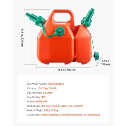 Litteä polttoainesäiliö HDPE 6 l ja 1,9 l vuototiivis 21 mm letkulla