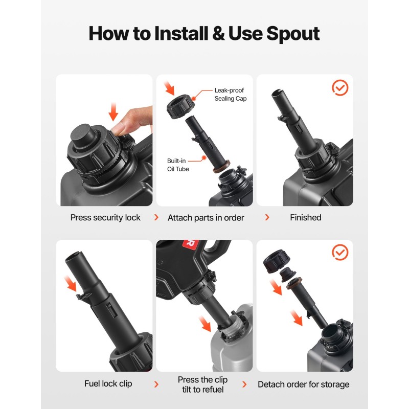 Polttoainekanisteri 5 l HDPE ja PP matalarakenteinen lukittava kaatonokalla