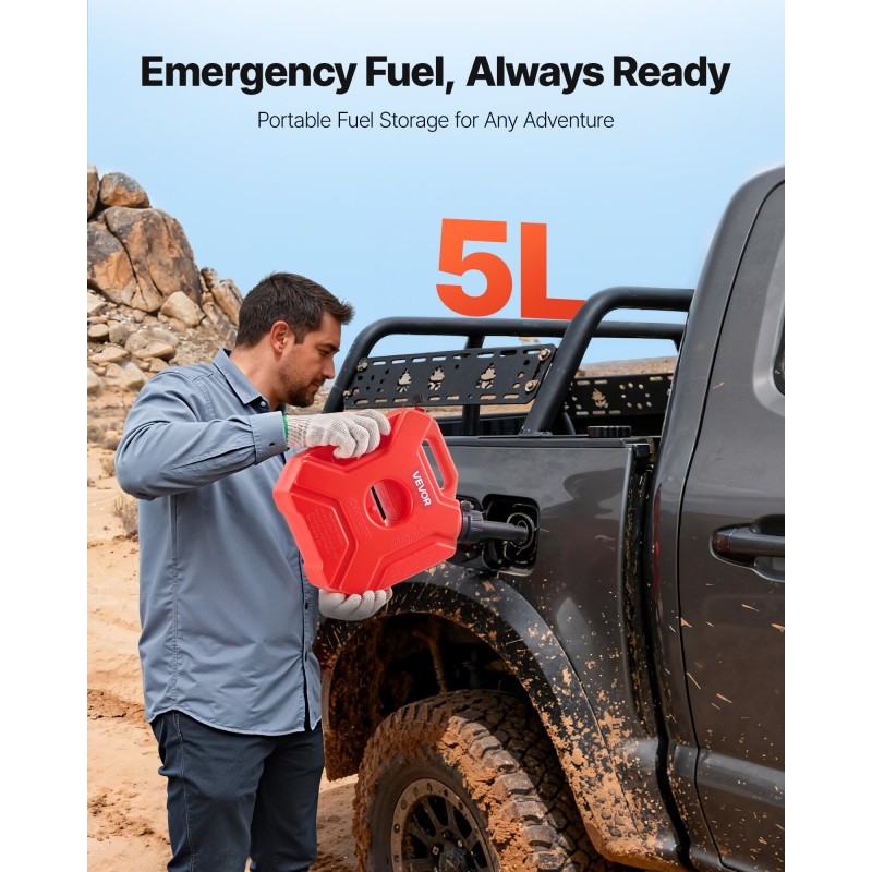 Polttoainekanisteri 5 l litteä muovinen kaksoisventtiilillä lukittavalla kiinnikkeellä ajoneuvoille