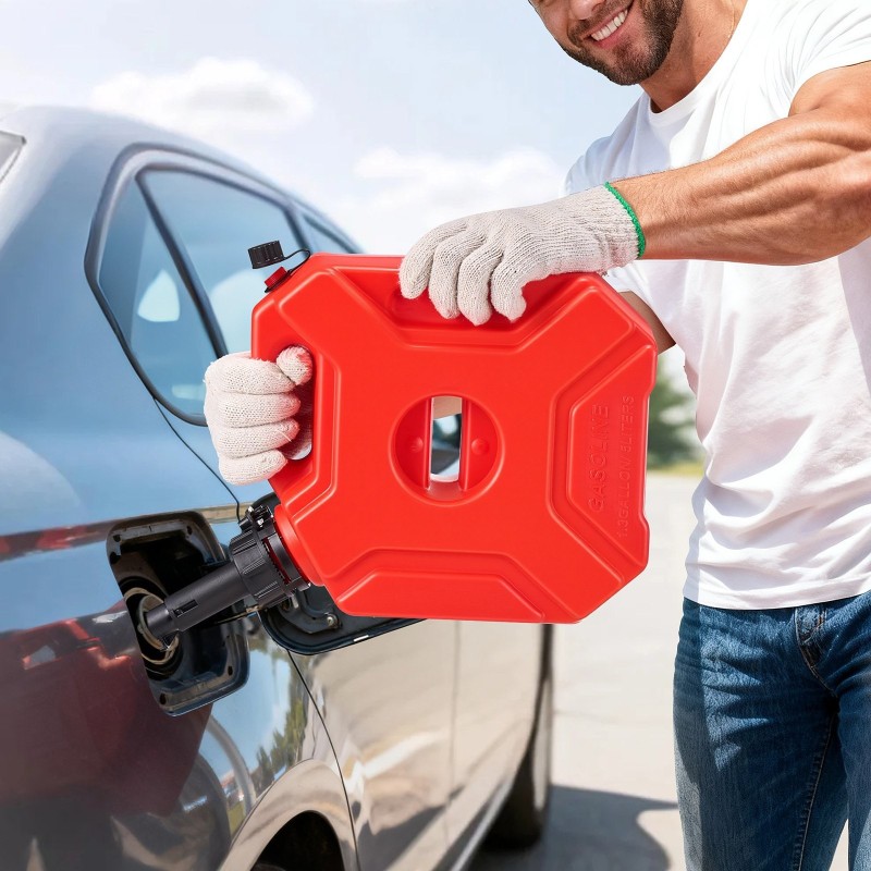 Polttoainekanisteri 5 l litteä muovinen kaksoisventtiilillä lukittavalla kiinnikkeellä ajoneuvoille