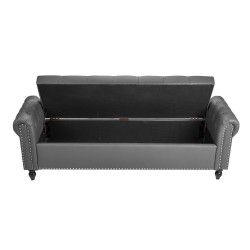 Säilytysrahi PU nahka harmaa säilytystilalla massiivikumipuisilla jaloilla 166 cm