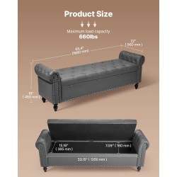 Säilytysrahi PU-nahka harmaa säilytystilalla massiivikumipuisilla jaloilla 166 cm