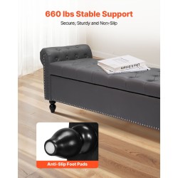 Säilytysrahi PU-nahka harmaa säilytystilalla massiivikumipuisilla jaloilla 166 cm