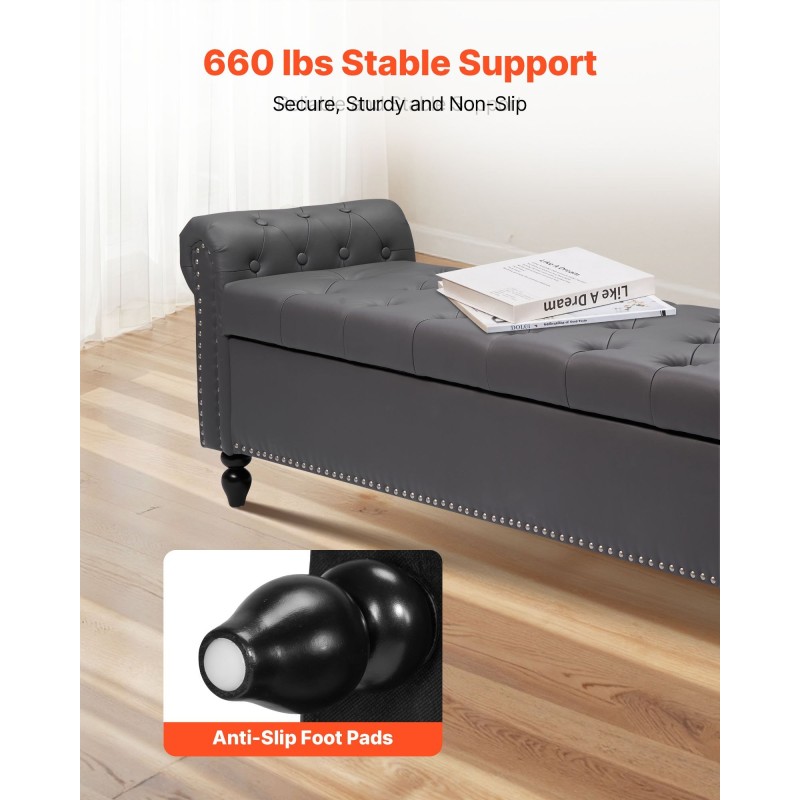 Säilytysrahi PU-nahka harmaa säilytystilalla massiivikumipuisilla jaloilla 166 cm