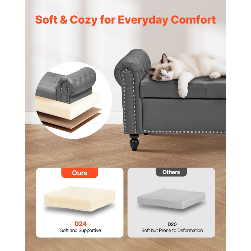 Säilytysrahi PU-nahka harmaa säilytystilalla massiivikumipuisilla jaloilla 166 cm