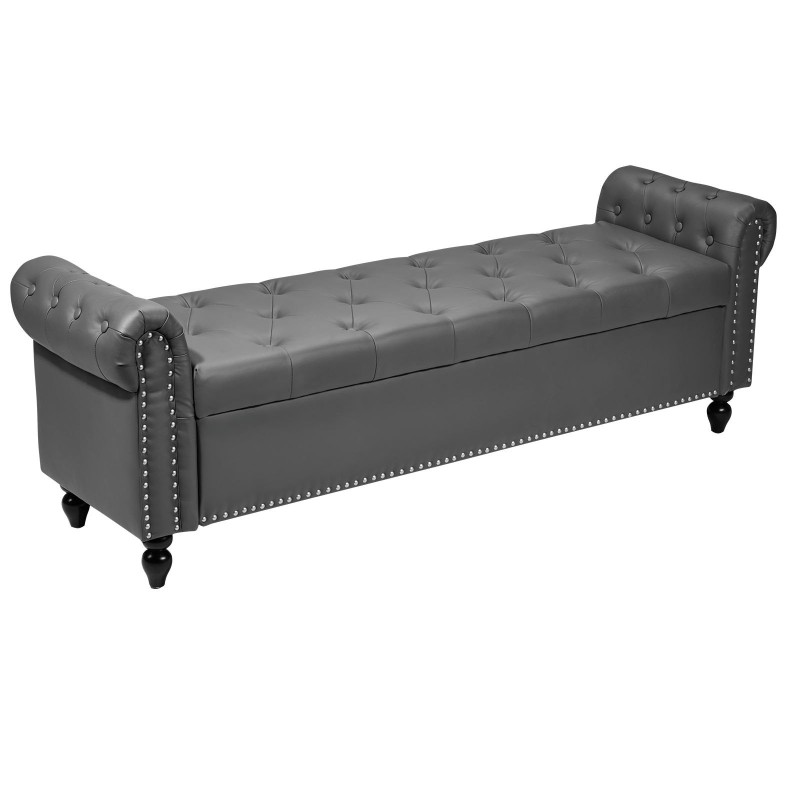 Säilytysrahi PU-nahka harmaa säilytystilalla massiivikumipuisilla jaloilla 166 cm