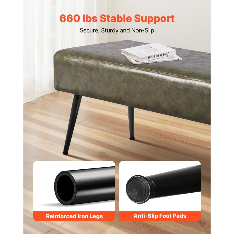 Penkki keinonahkainen vihreä 110-senttinen metallijaloilla makuuhuoneeseen